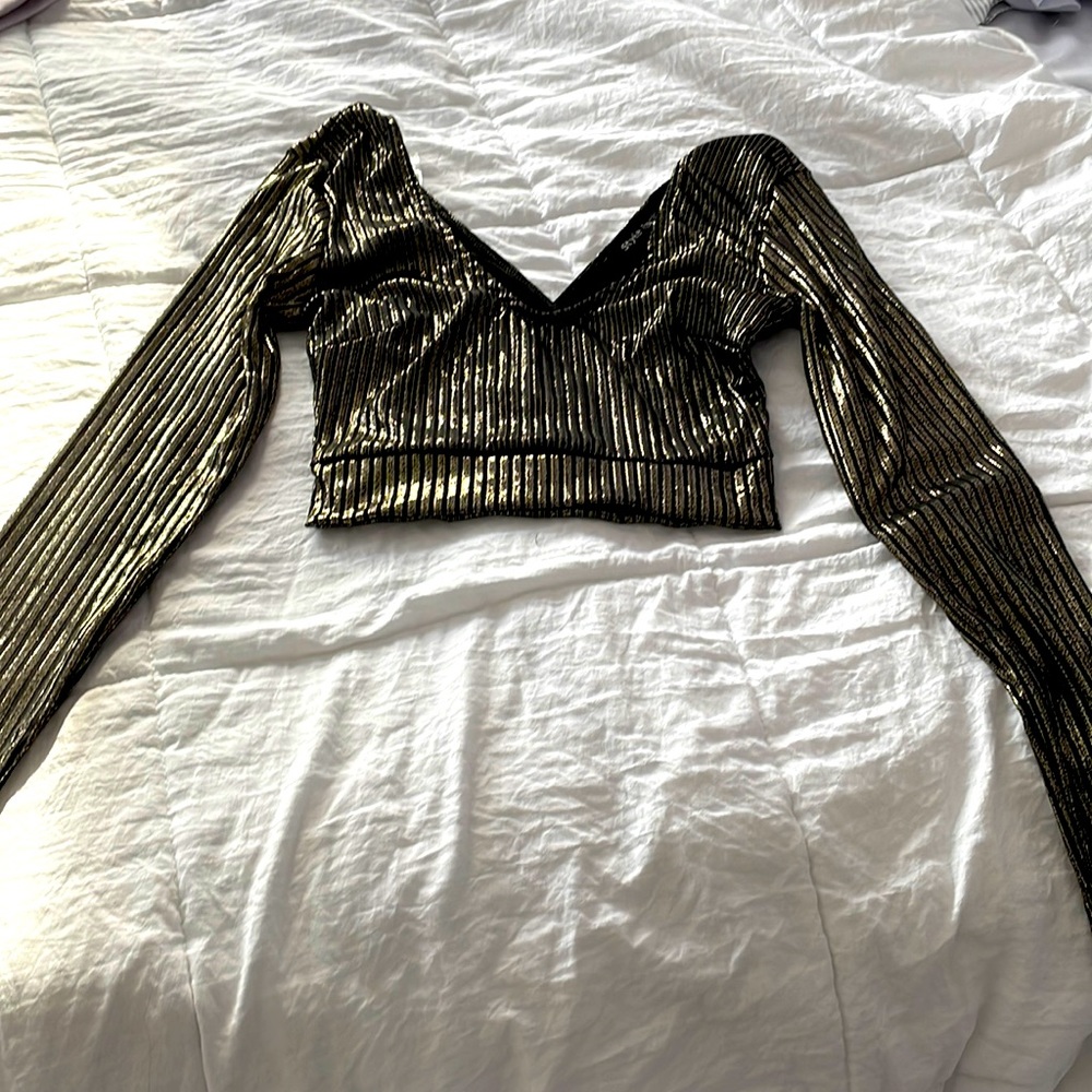 Gold long sleeved shirt, going out shirt, NYE